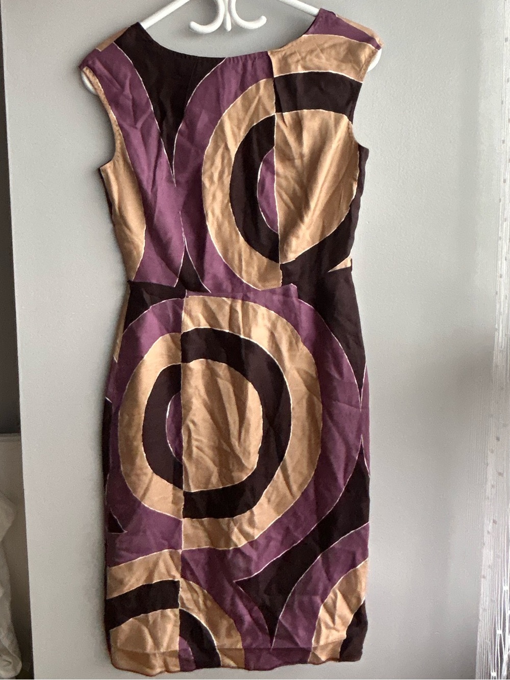 MaxMara Purple, Tan & Brown Geometric Sheath Dress